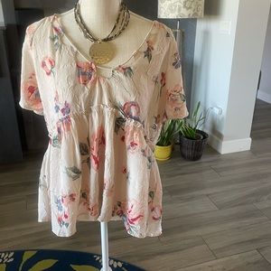 Floral , cream red and green, Lucky brand blouse